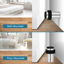 Floor Mounted Door Stopper, Stainless Steel Chrome Door Stops Wall Rubber Door Stoppers Heavy Duty Tall Modern Cylinder Decorative Doorstop Polished Floor Door Stop for Skirtings 4 Pack, Silver