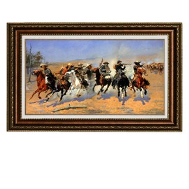 ELITEART-A Dash for The Timber by Frederic Remington Oil Painting Reproduction Giclee Wall Art Canvas Prints-Framed Size:36"x 24"
