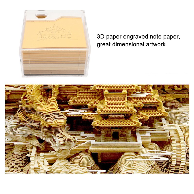 3D Memo Pad Chinese Dragon Palace Craft Paper Carving Sculpture