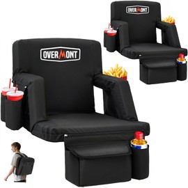 Overmont Stadium Seat with Back Support – 6-Position Recliner, Extra Wide Cushion, Dual Hooks, Backpack Straps, and Multiple Pockets – Bleacher Chair for Sport Events, Kayak & Paddle Board Backs 2pcs