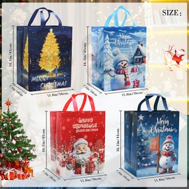 QRTDXP 41 * 30 * 18cm Large Xmas Gift Bags with Handles, 4 pack Various Design Reusable Xmas Non-woven Shopping Bag Waterproof Fabric Bag for New Year or Xmas Night Party -gold tree