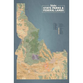 Idaho State Parks & Federal Lands Map 24x36 Poster (Tan & Slate Blue)