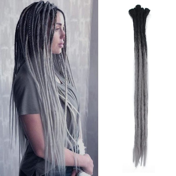 24 Inch Dreadlock Extensions Handmade Synthetic Dreads 10 Strands/Pack Dreads Crochet Locs Hair (Ombre Black to Grey)