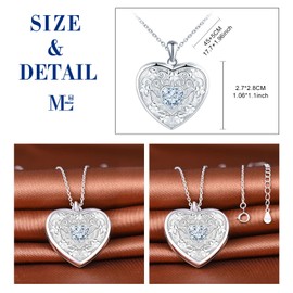 MicLee Heart Locket Necklaces for Women Girl 925 Sterling Silver Memory Lockets Pendants Creative Flower Engraving Photo Necklace with Zircon