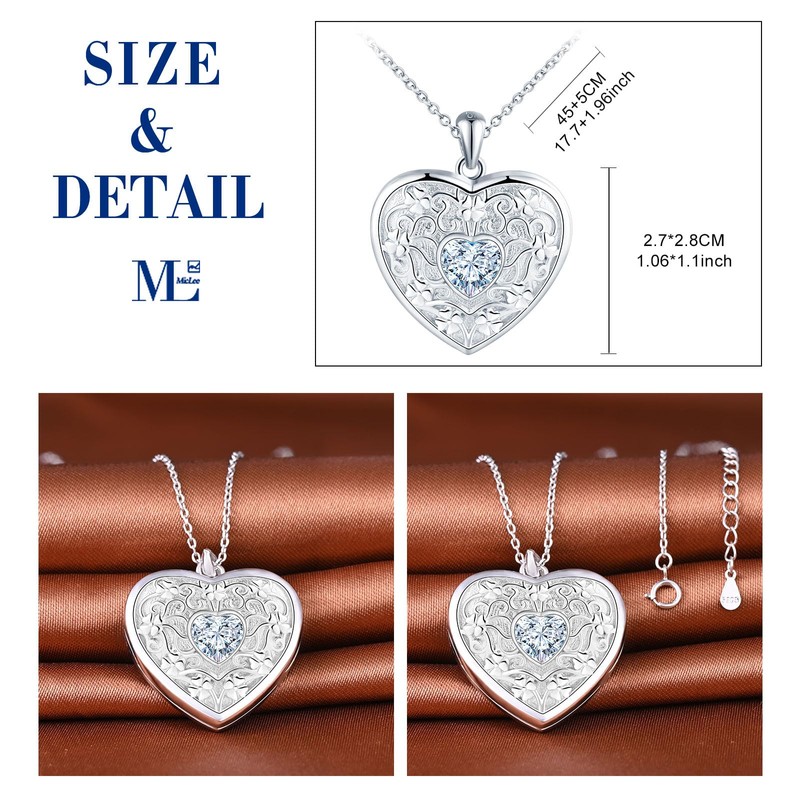MicLee Heart Locket Necklaces for Women Girl 925 Sterling Silver