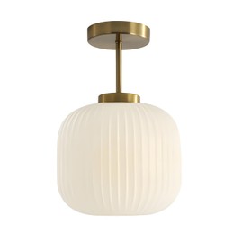KCO Lighting Milk Glass Ceiling Light Fixture Ribbed Flush Mount Light Gold and White Flush Mount Ceiling Light Brass Globe Ceiling Light Frosted Glass Semi Flush Mount Ceiling Light