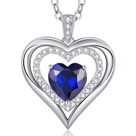 Necklaces for Women Birthstone Love Heart Pendant 925 Sterling Silver Jewellery Gifts for Mum Her Wife Girlfriend Anniversary Birthday Mothers Day Christmas Valentines