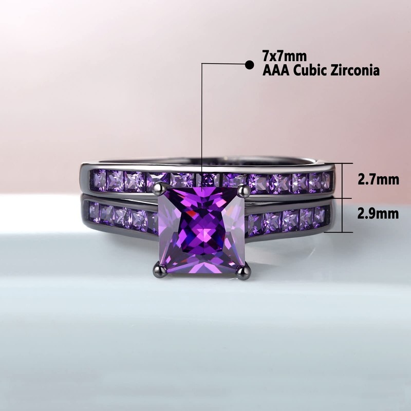 SHELOVES Black Plated Couples Women Purple Wedding Rings Sets His