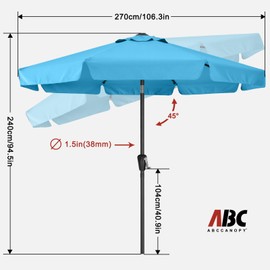 ABCCANOPY Patio Umbrella 9ft, Outdoor Table Umbrella with Push Button Tilt and Crank, 8 Ribs Umbrella for Patio Pool Garden Deck (Lake)
