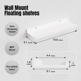 RICHER HOUSE 3 Set White Floating Shelves, Wall Mounted White Shelves for Wall Decor, Picture Ledge Shelf with Lip for Wall Storage Nursery, Bedroom, Living Room, Bathroom - White