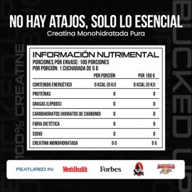 Creatina Monohidratada Micronizada Bucked Up para Fuerza y Rendimiento 500 g                                                                          