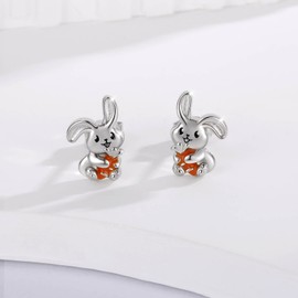 Cute Easter Bunny Earrings 925 Sterling Silver Hypoallergenic Rabbit Stud Earrings Jewelry Gifts for Women