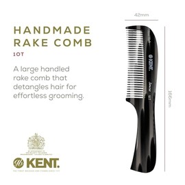 Kent Acabado de grafito 10T, peine desenredante de pelo grande, dientes anchos para cabello grueso y rizado. Peine desenredante de pelo largo para hum