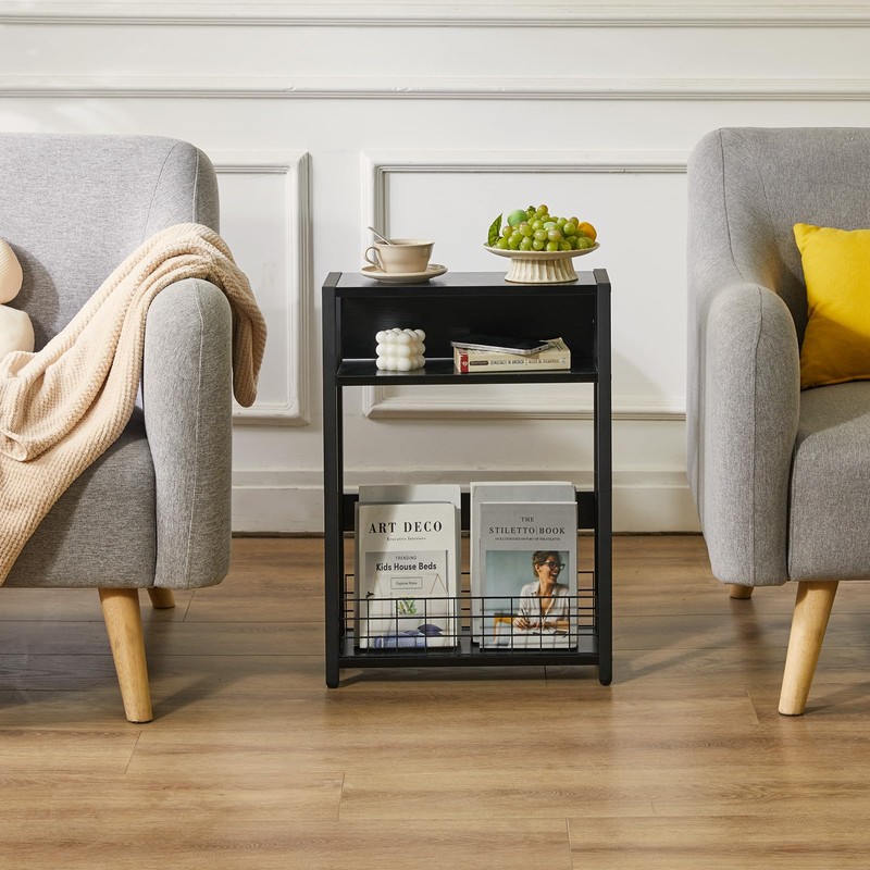 IBUYKE Narrow Side Table with Storage Shelf, 3 Tier End