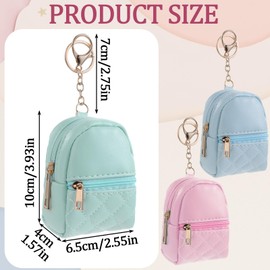 3Pcs Mini Backpack Keychain Cute Cosmetic Bag for Women PU Leather Lipstick Holder for Purse Portable Travel Makeup Bag Card Holder Data Cable Organizer Zipper Pouch for Women(Blue Pink Turquoise)