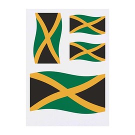 4 x 'Waving Jamaican Flag' Temporary Tattoos - Water Resistant, Skin-Safe, Non-Toxic Transfers, Mixed Sizes (TO00068740)