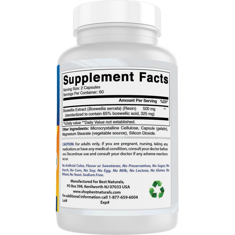 Best Naturals Boswellia 250 mg 120 Capsules - Standardized to