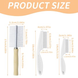 PEXIVOZ Wooden Double Comb with Metal Rounded Teeth and 2 Pieces Lice Comb, Professional Dog Comb, Cat Comb, Combi Comb for Dogs, Brush Against Fleas Undercoat, Pet Care Comb Brush, multicoloured