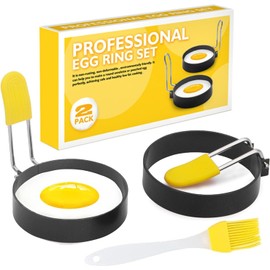 PacuM 2 Pack Egg Rings Non Stick Frying Egg Circles for Frying Round Egg Shaper Egg Moulds for Fried Eggs with Anti-scald Handle and Oil Brush for Egg Frying, Pancakes, Mini Burger