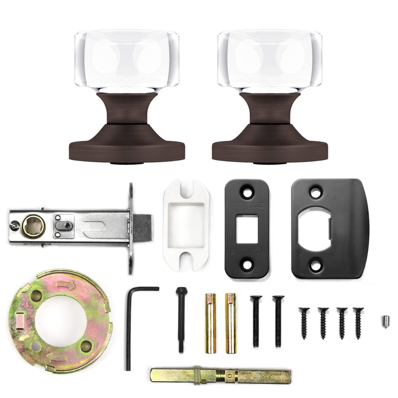 Privacy Round Crystal Door Knobs Venetian Bronze Round Rosette