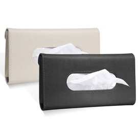 Car Tissue Holder - Multipurpose Car Visor Tissue Holder Leather Hanging Paper Towel Holder Fashion Car Sunshade Napkin Holder Durable Car Accessories Easy Install Suitable for Most Cars(1 Black+1 Beige)