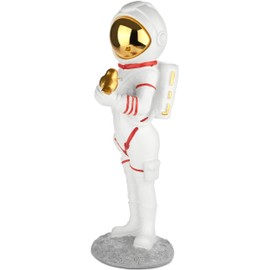 BRUBAKER Figurine Female Astronaut with Small Bird - 11.8 Inch Spaceman - Space Decor Figure with Chrome Plated Helmet - Hand Painted Modern Statue - Gold and White