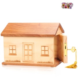 Personalized Wooden Money Bank,Savings Challenge Box，DIY Painting and Sticker Ideas,Unbreakable Wooden Piggy Bank for Kids，Lockable Reusable Log Cabin Piggy Bank，Birthday