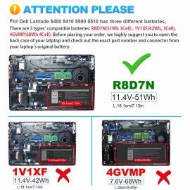 MYIYAE New R8D7N Battery For Dell Precision 3540 3550 Latitude 5400 5500 5510 5410