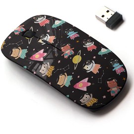 CJCBROES 2.4G Wireless Mouse with Cute Pattern Design for All Laptops and Desktops with Nano Receiver - Space Cartoon Cute