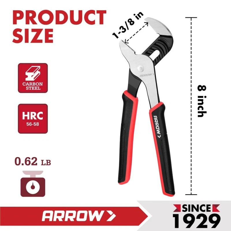 ARROW 8" Adjustable Groove Joint Pliers High Carbon Steel Tongue