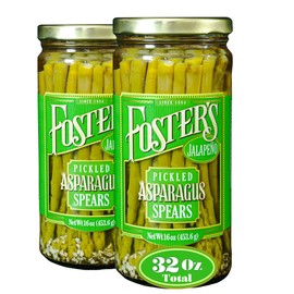Foster's Hot Pickled Asparagus Spears in a Jar, Spicy Jalapeño, 16oz, 2 Pack, Traditional Pickled Vegetables Recipe over 40 years, Gluten, Fat, and Preservative Free, Low Calorie Snack Pickles