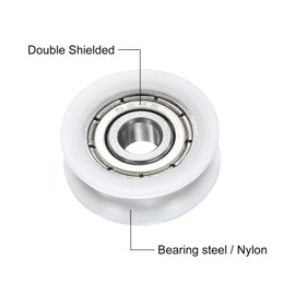 sourcing map 2pcs U625ZZ POM Pulley U-Groove Ball Bearing 5 x 20 x 7mm U Groove Roller Wheel (GCr15) Chrome Steel Bearings, Clear