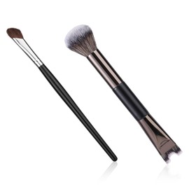 BOXOB Juego de 2 Brochas para Contorno de Nariz, 16cm 2 en 1 con Forma U Suaves y Angulares para Modelar la Nariz Herramientas Maquillaje Iluminar y Definir (Negro)