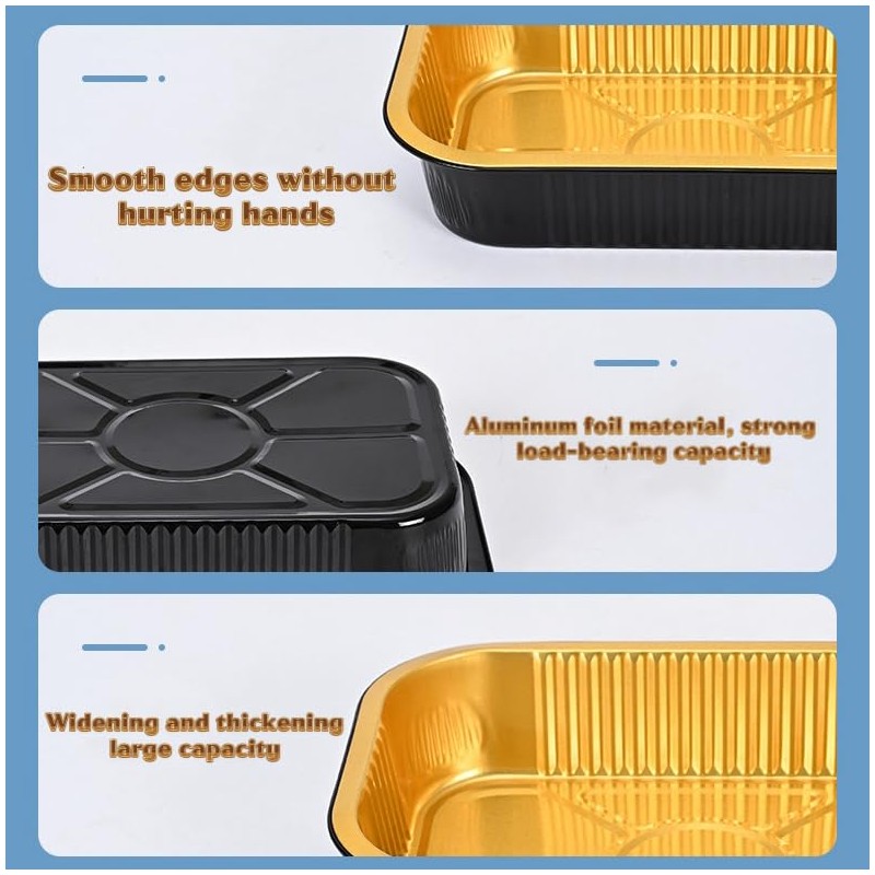 Heavy Duty Aluminum Pans with Lids Double Thick Black Gold