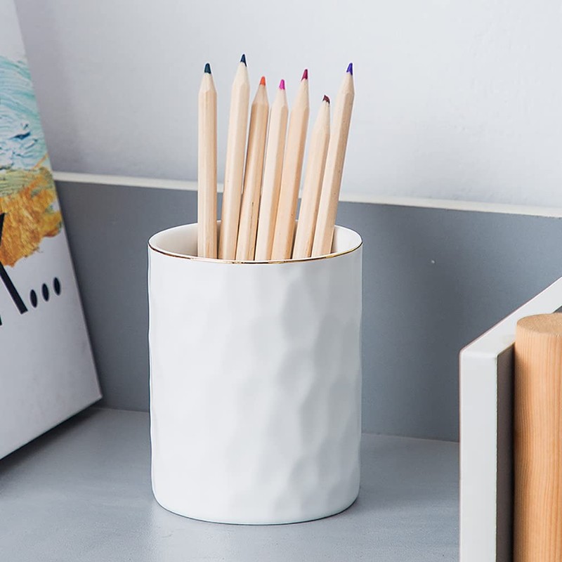 Ceramic Pen Holder Stand Cup Pencil Holder Organizer Makeup Brush