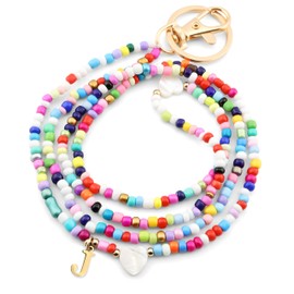 MyfavoriteK Colorful Beaded Teacher Lanyard with Initial Trendy Cute Badge Holder Neck Lanyards for Teacher Nurse Office Cruise (j)