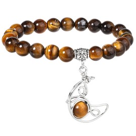 TUMBEELLUWA Moon Crystal Stretch Bracelet Elastic 8mm Round Bead Stone Crescent Bangle Healing Energy Jewelry for Women, Tiger's Eye Stone