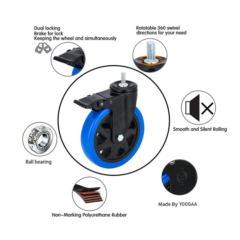 6 inch Casters Heavy Duty Swivel Threaded Stem Caster Wheels