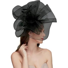 TLMNU Sinamay Fascinator Hat Floral Feather Pillbox Derby Hats for Women Wedding Tea Party with Headband Clip 01Black