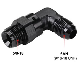 Podavelle 6AN Male to 5/8-18 Inverted Flare 90 Degree Adapter Fitting Connector Aluminum Black