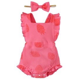 Fullfamous Infant Baby Girl Clothes Outfits Romper Spring Summer Clothing Onesie Bodysuit Jumpsuit ropa de bebe niña Pink Strawberry 12-18 Months