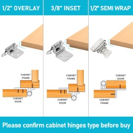 60 Pack 30 Pairs Brushed Nickel Self Closing Cabinet Door Hinges - 3/8 inch Inset Kitchen Cabinet Hinges, Satin Nickel Semi-Concealed Hinges, Flush Face Mount Cupboard Hardware