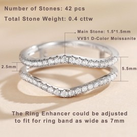 Newshe Jewellery Moissanite Ring Enhancer for Engagement Rings 925 Sterling Silver Curved Wedding Bands for Women Size 5