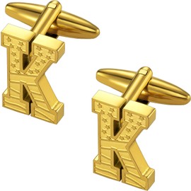 HAWSON Initial Cufflinks for Men with USA Flag Design, 18K Gold Letter Monogram Cuff Links Suits Shirt Studs for Wedding Party