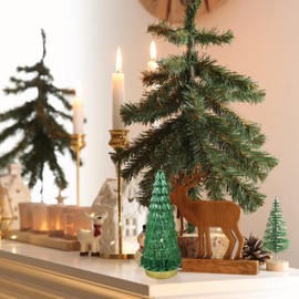 SHMILMH Mercury Glass Christmas Tree Green, Tabletop Christmas Tree with Light, Battery Operated Mini Xmas Tree for Fireplace Centerpiece Decorations 10", Set of 2