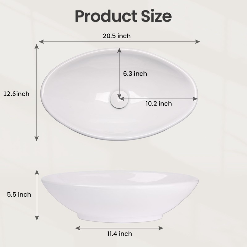 20.5" x 12.6" x 5.5" Glossy White Egg Shaped Vessel