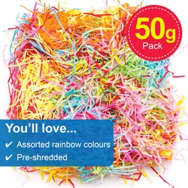 Baker Ross AW237 Mixed Rainbow Coloured Shredded Tissue Paper for Hampers and Gift Box Stuffing, 50g, Assorted, Pack of 1