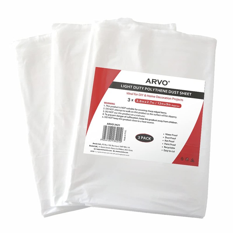 ARVO Large Plastic Dust Sheets for Decorating - 12ft X