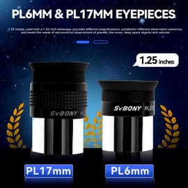 Svbony SV233 Astronomical Telescope Accessory Set, 6 mm, 17 mm PLOSSL Eyepiece, 2 x Barlow Lens, Moon Filter, ND4 Filter, 82A Colour Filter, with Portable Bag, Seven Piece Telescope Accessories for