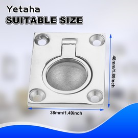 Yetaha 2pcs Silver 48mm x 38mm Inlet Handle Floor Lifter Stainless Steel with 8 Mounting Screws Recessed Hatch Pull Handle for Yacht Boat Marine